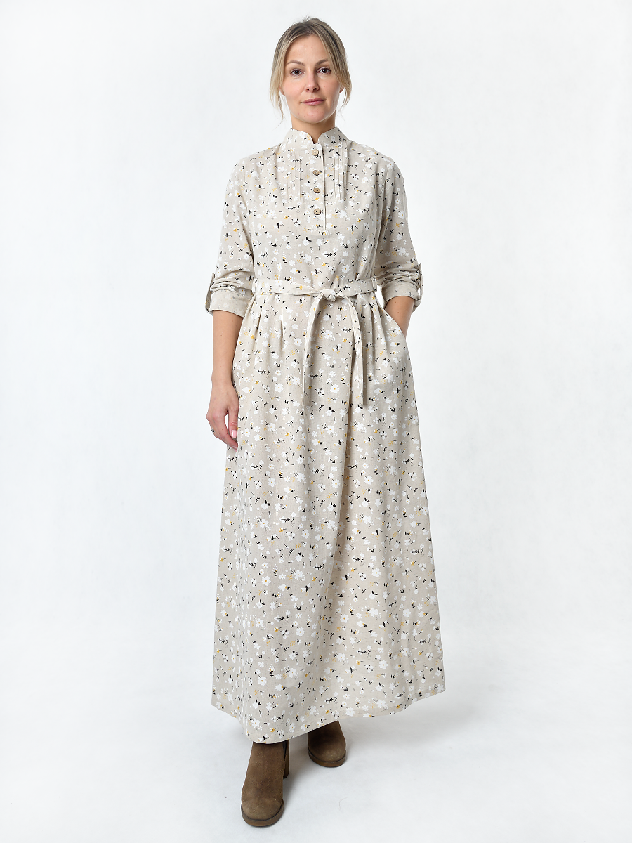 Платье Льняная Горница пл025-02/светло-серый-белый - фото 10