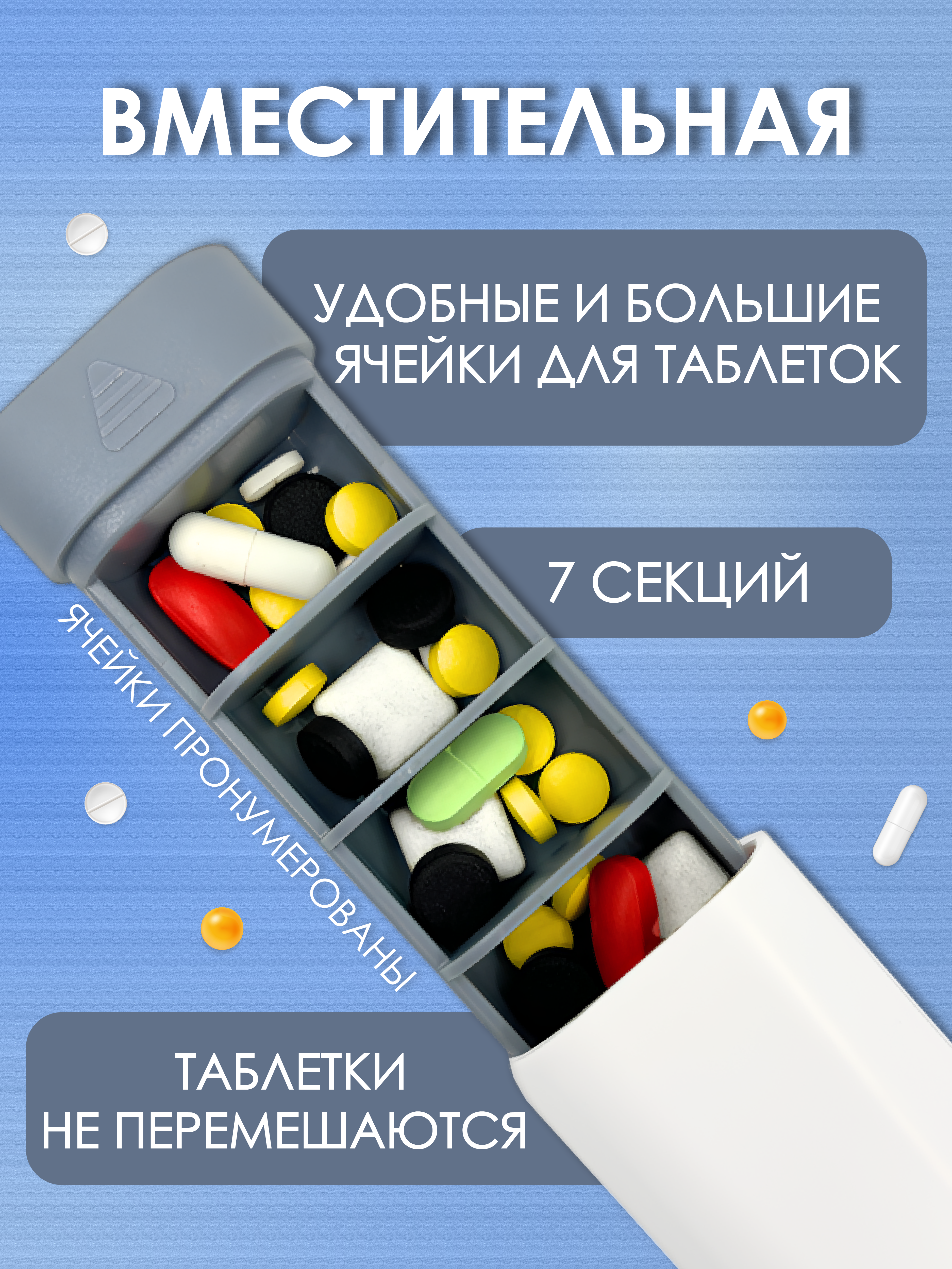 Таблетница на неделю AXLER 1 прием, бокс для лекарств контейнер для таблеток кейс органайзер для витаминов - фото 3