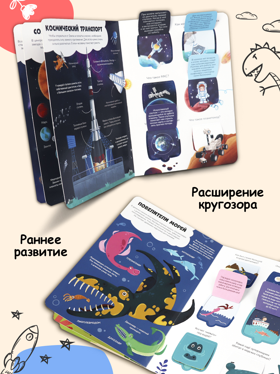 Набор из книг с окошками Malamalama Животные, Космос, Динозавры, Наше тело. Энциклопедия для детей - фото 4
