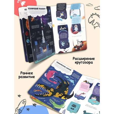 Набор из книг с окошками Malamalama Животные, Космос, Динозавры, Наше тело. Энциклопедия для детей