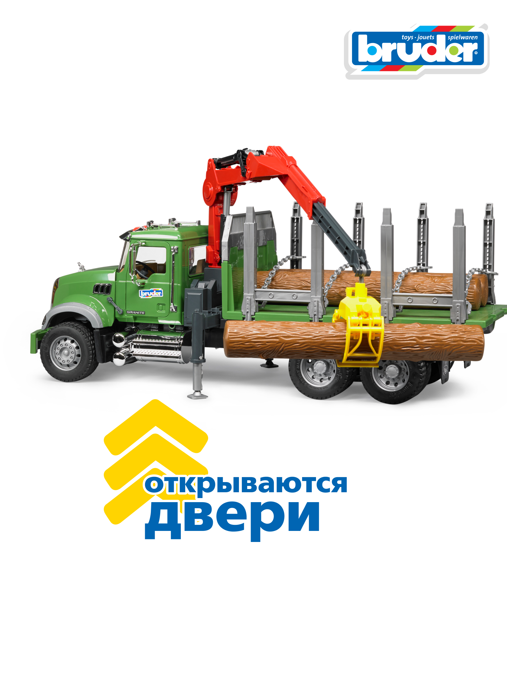 Грузовик Bruder MACK С портативным краном + брёвна 02-824 - фото 5