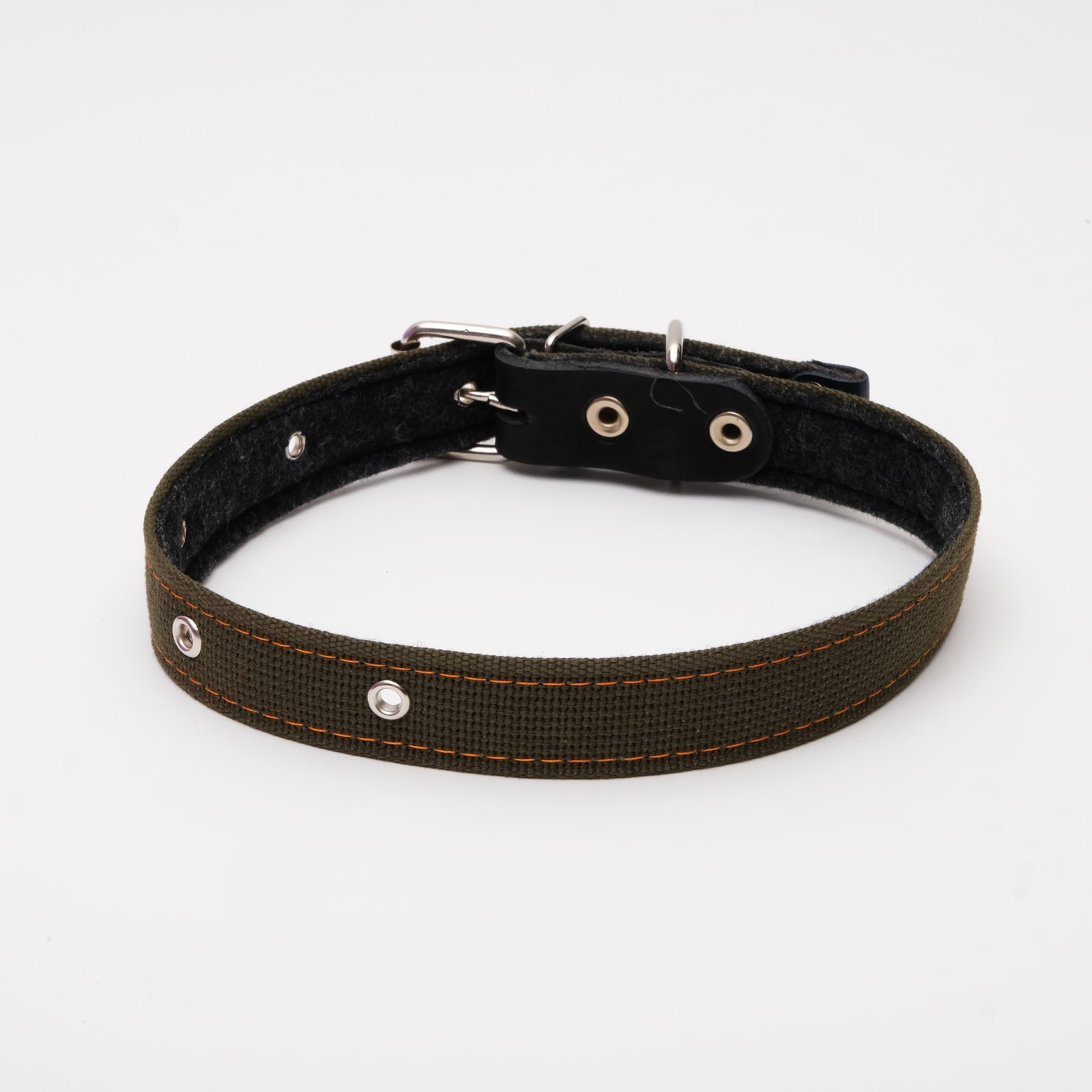 Ошейник Пижон брезентовый на фетре 64х3 см ОШ 30-55 см тёмно-зелёный - фото 2