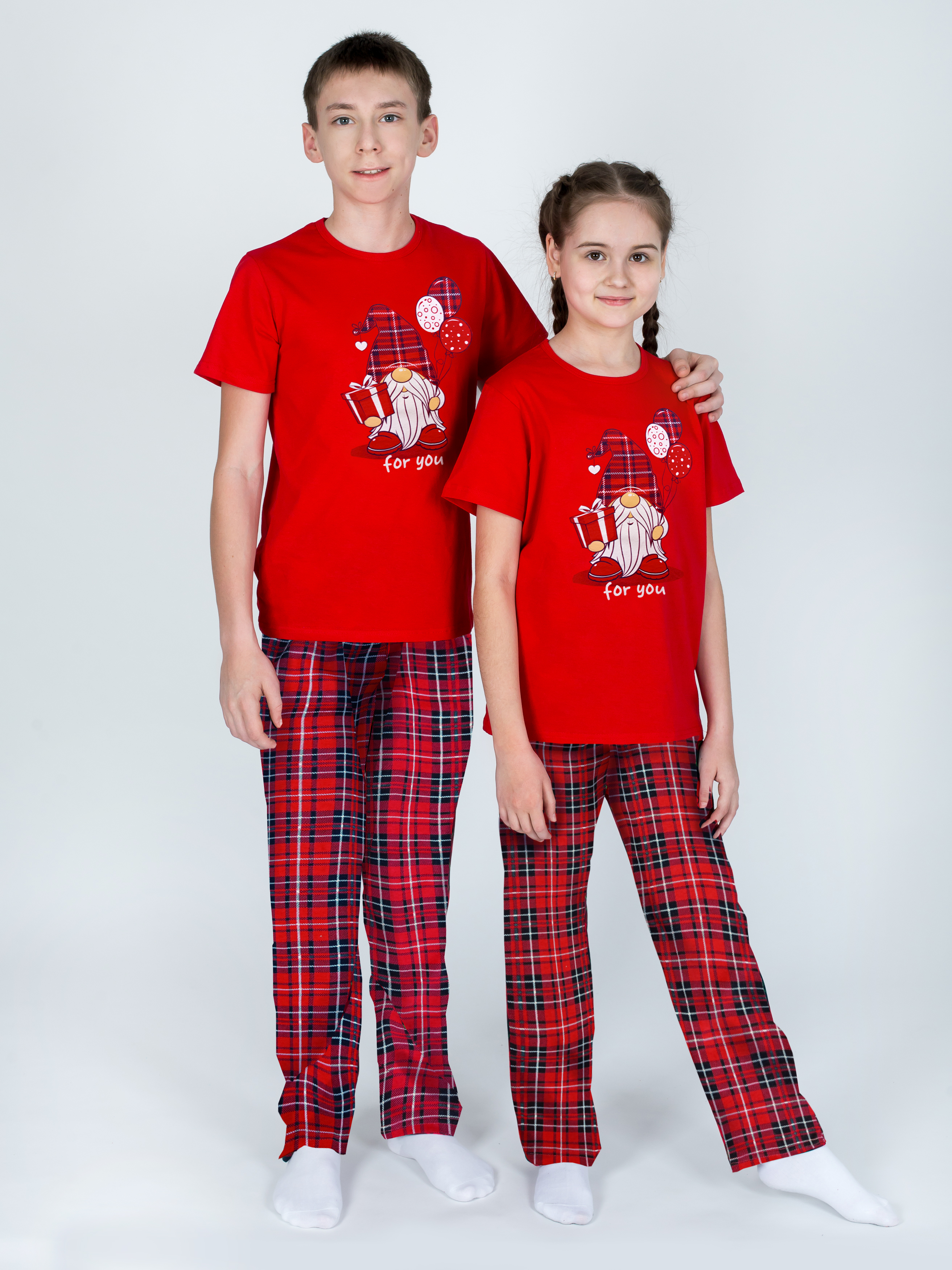 Пижама KiMMi co К-1408827п/1 красный клетка красная гном - фото 4