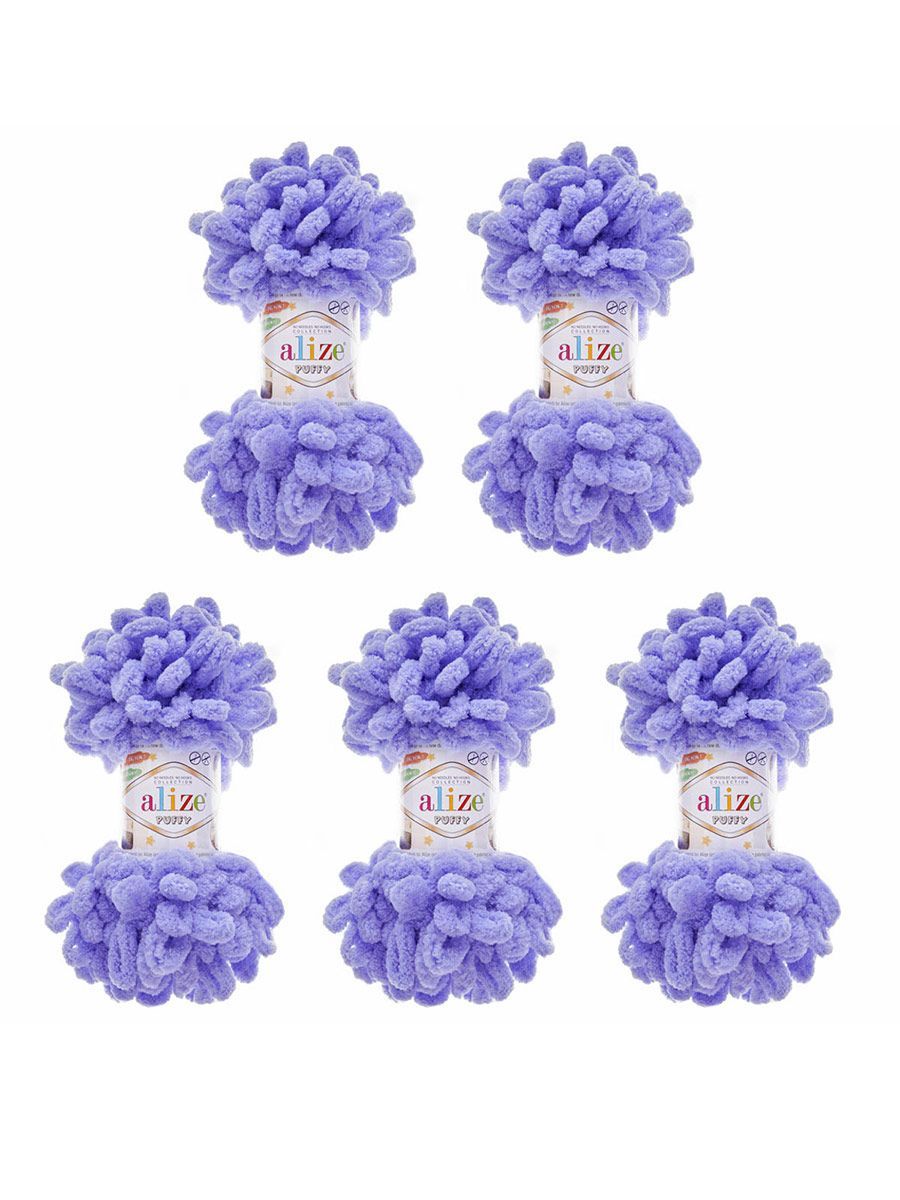 Пряжа для вязания Alize puffy 100 г 9 м микрополиэстер фантазийная плюшевая 788 лаванда 5 мотков - фото 7