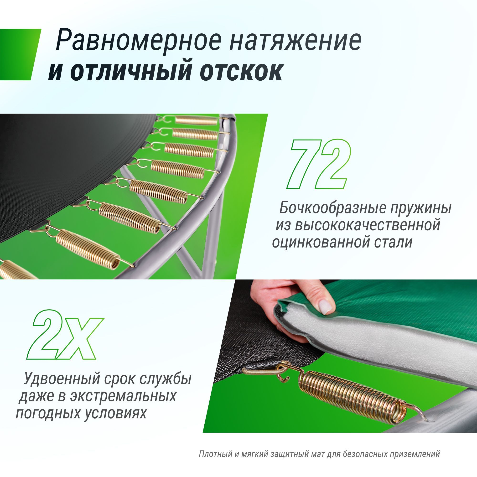 Батут каркасный supreme basic UNIX line 12 ft Green, диаметр 366 см вес до 150 кг диаметр прыжковой зоны 310 см - фото 7
