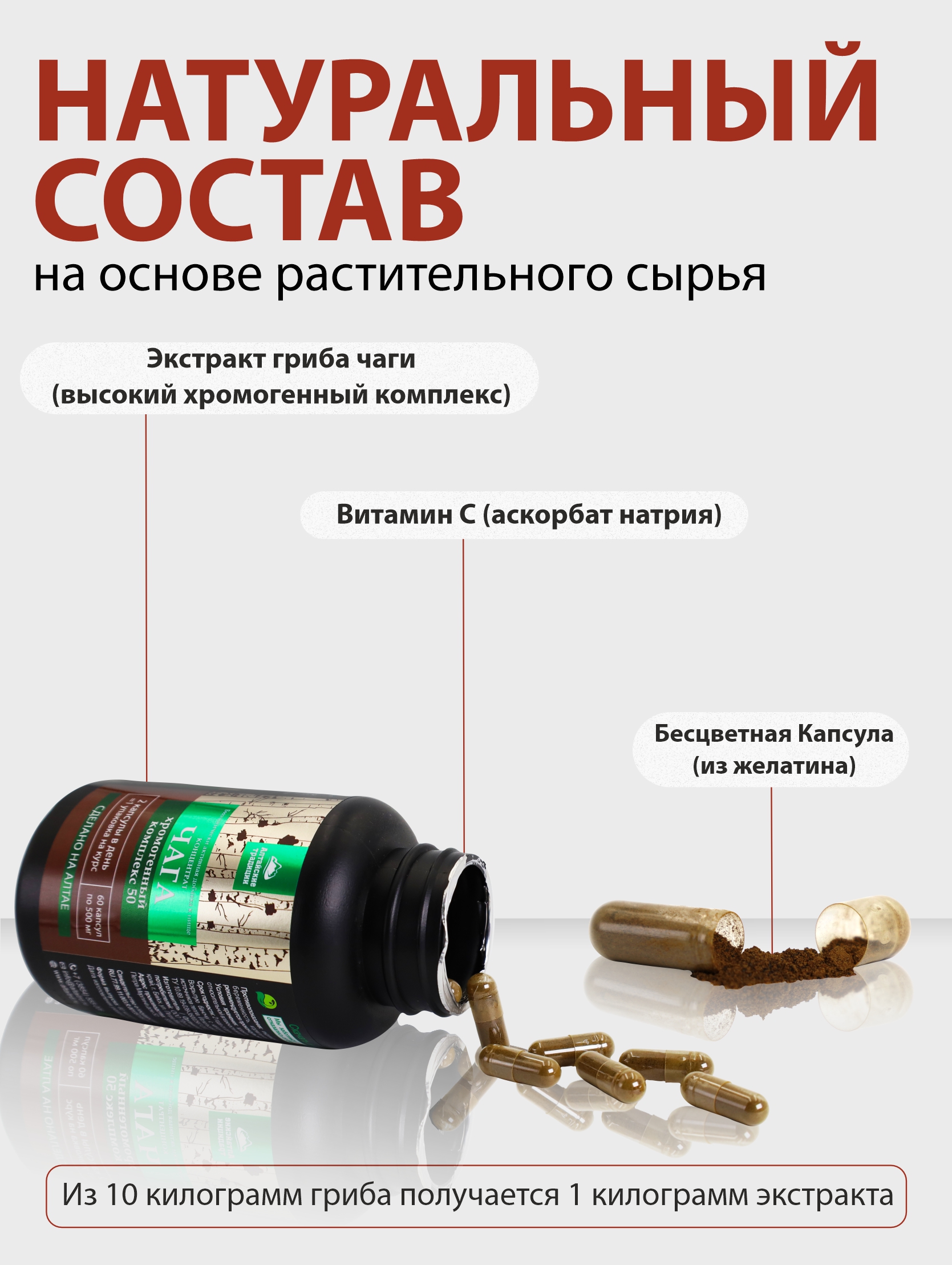 Концентрат пищевой Алтайские традиции Чага для комплексного оздоровления организма 60 капсул - фото 3