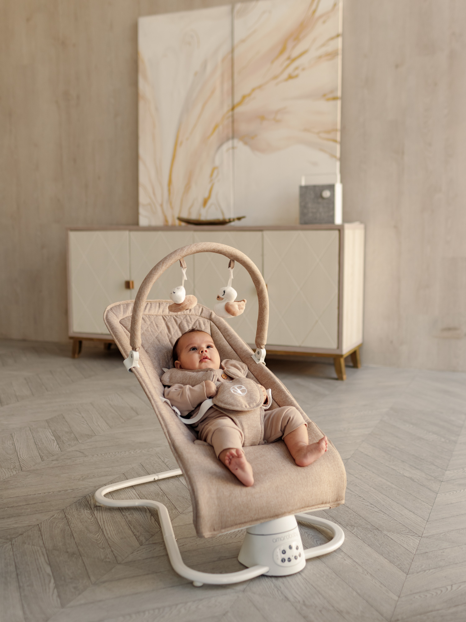 Электронные качели бежевый Amarobaby HAPPY SWING - фото 20