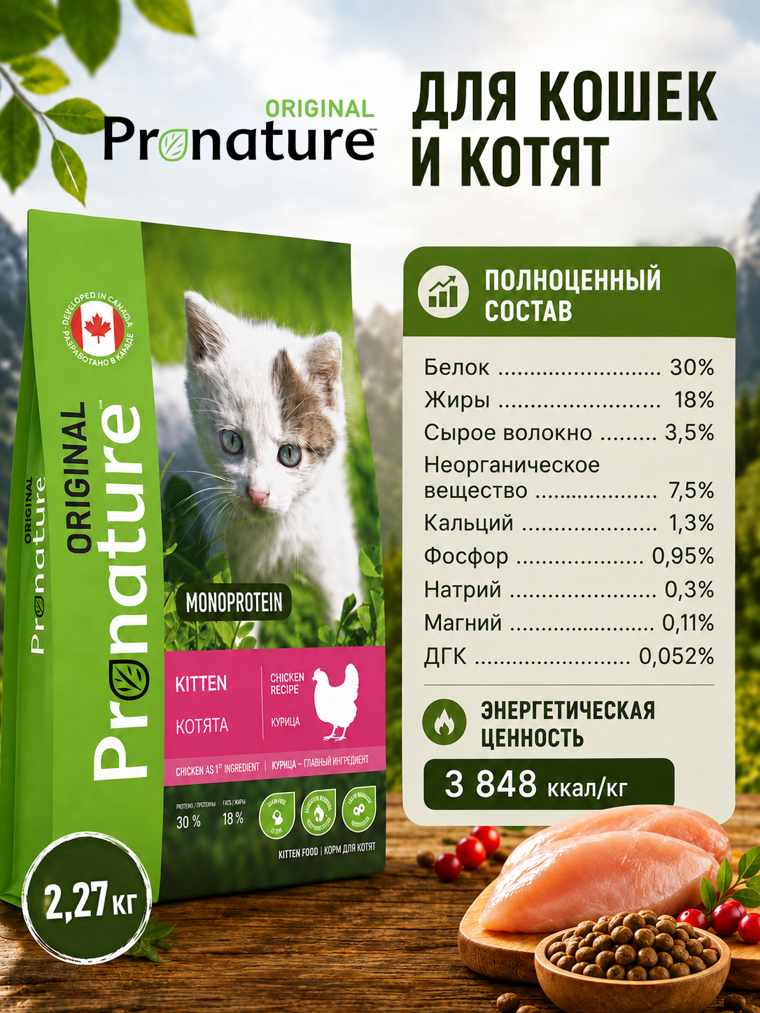 Корм для котят сухой Pronature Original на курице 2.27кг - фото 5