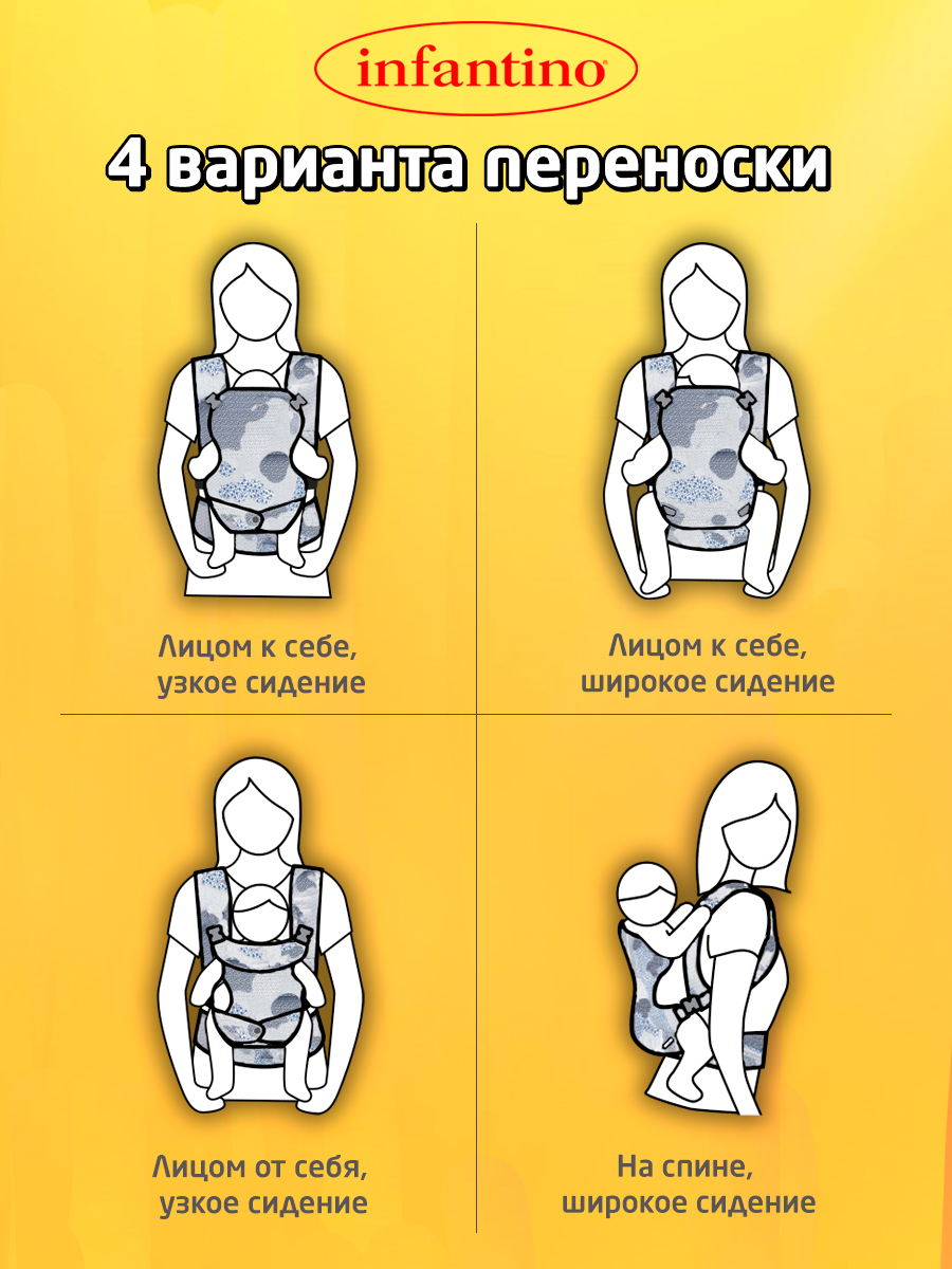 Рюкзак-кенгуру INFANTINO 4в1 для переноски малыша серо-синий - фото 6