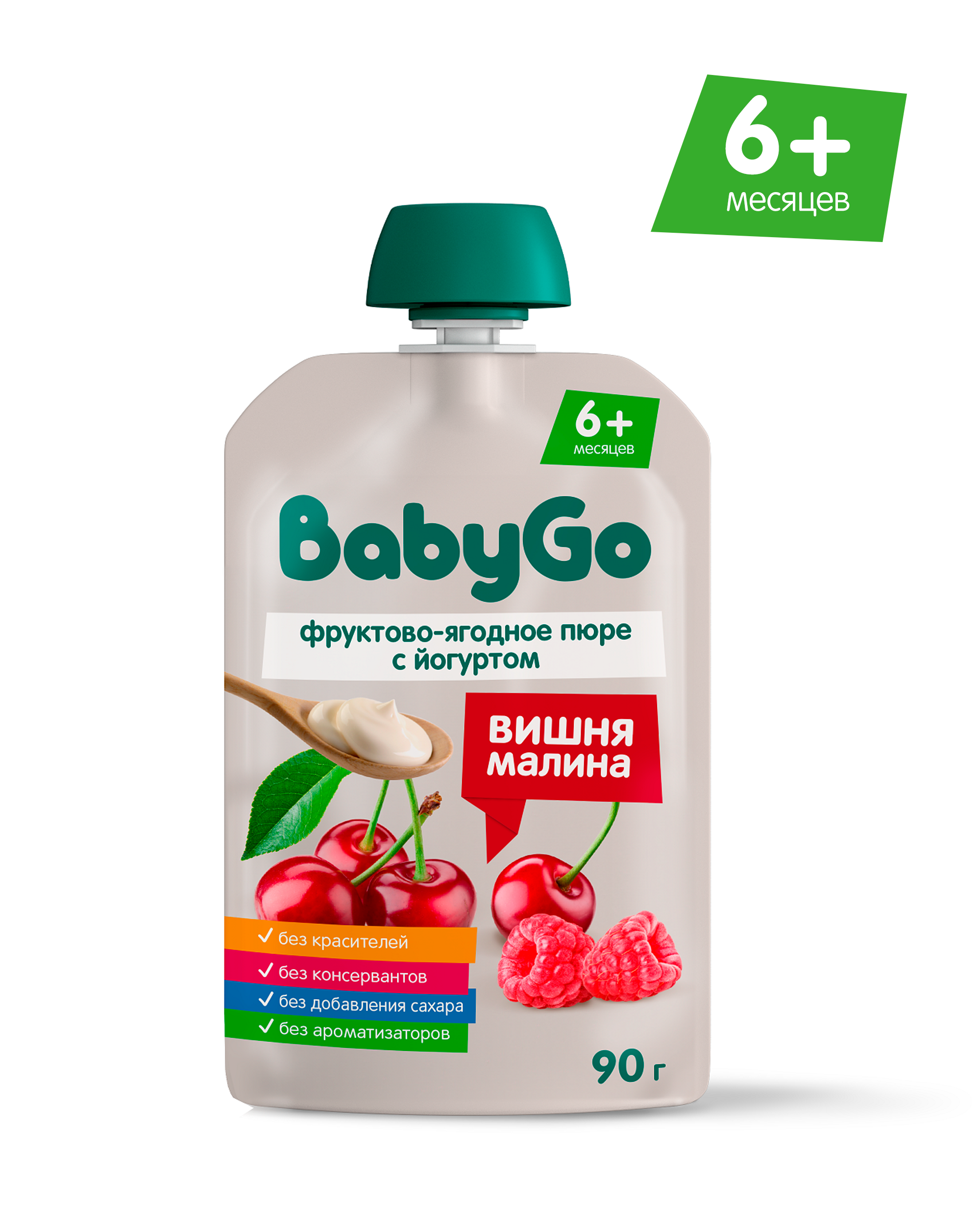 Пюре BabyGo с йогуртом вишня малина с 6 мес 90 г - фото 1