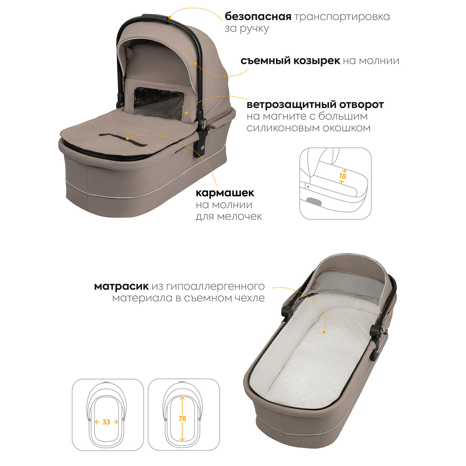 Коляска 2в1 JOVOLA Pepper бежевый - фото 4