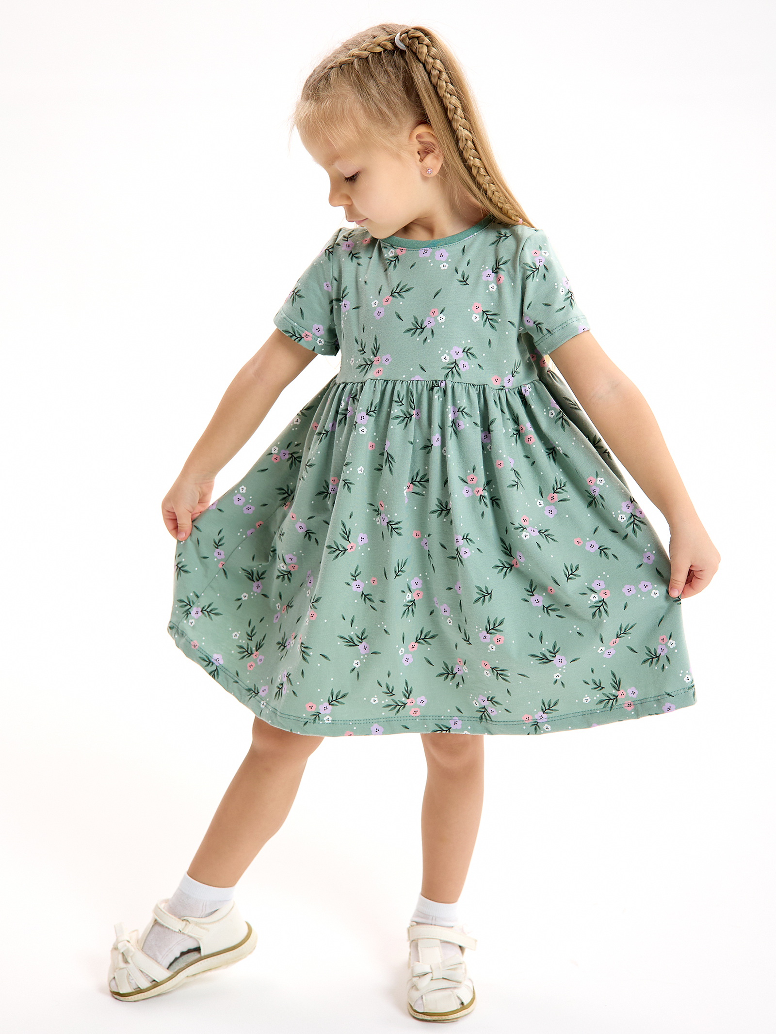 Платье LEVAKIDS платье для девочки с коротким рукавом_сказочные цветы - фото 4