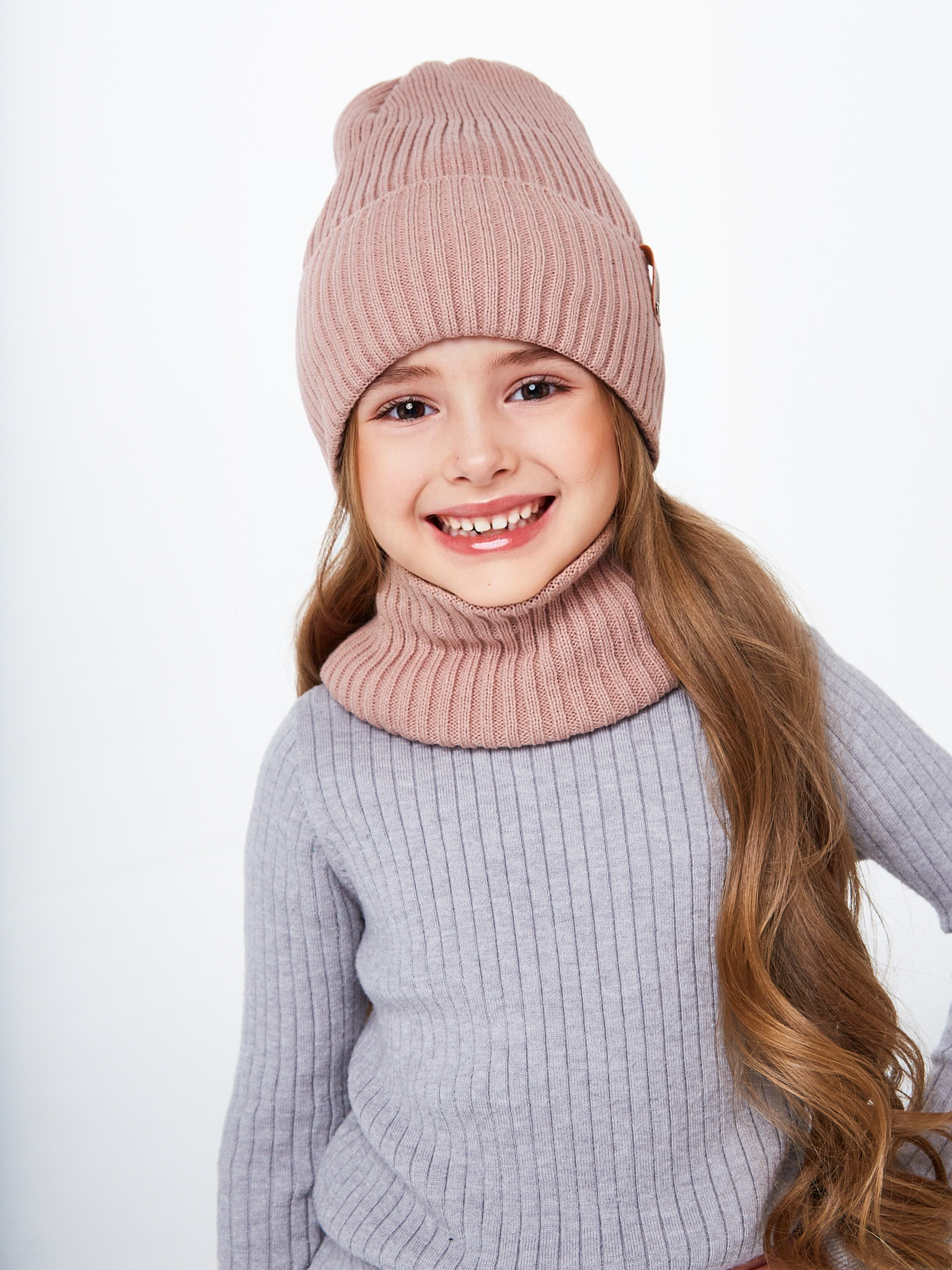 Шапка и снуд NYCkids NYC-H-104-GplainW-coffee - фото 8
