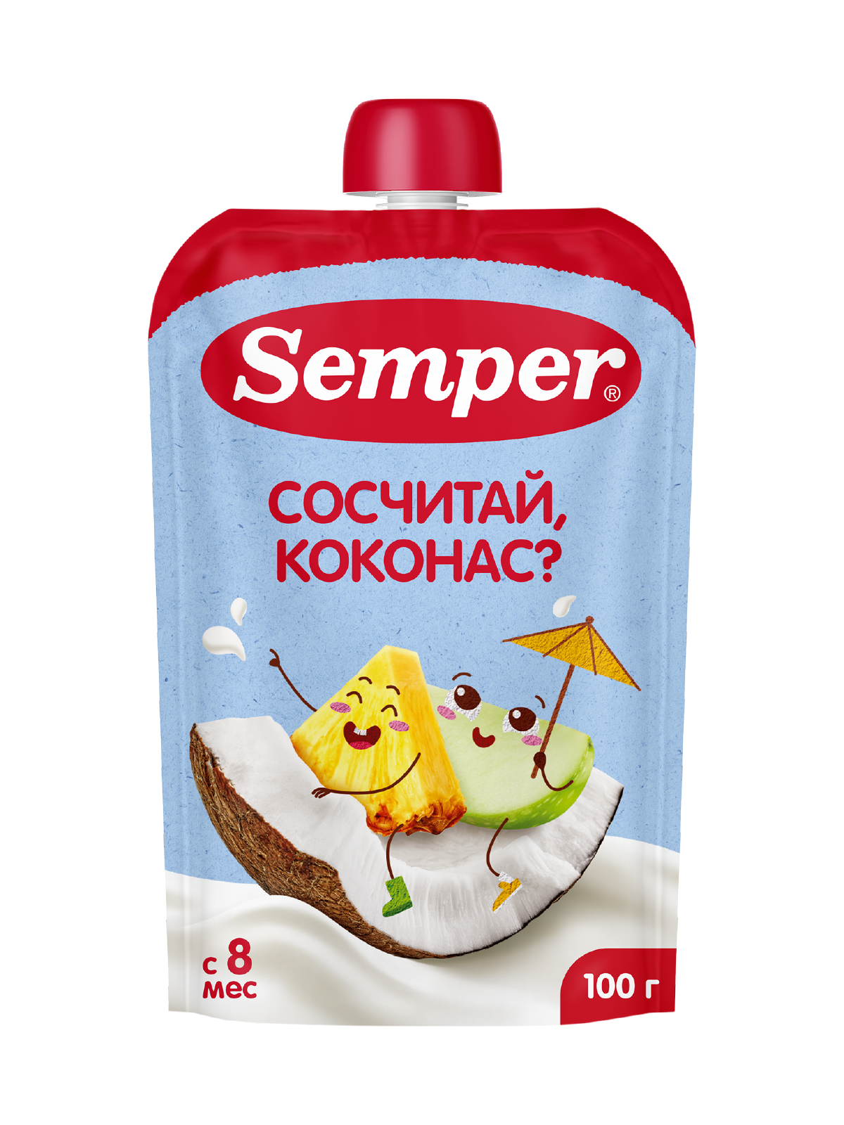 Изображение товара Детское фруктовое пюре Semper Яблоко-банан-ананас-кокос 100 г от 8 мес Изображение товара Детское фруктовое пюре Semper Яблоко-банан-ананас-кокос 100 г от 8 мес