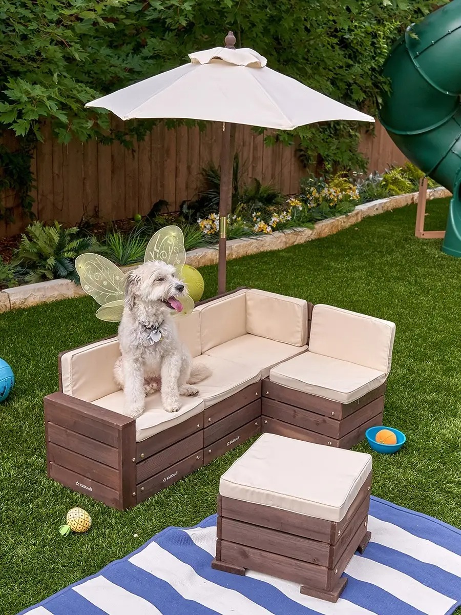 Набор садовой мебели для детей KidKraft секционный диван пуф-стол зонт бежево-коричневый 20305_KE - фото 9