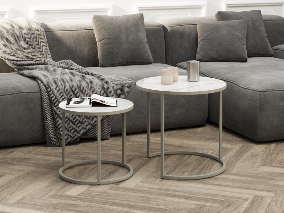 Стол журнальный SLINE Верона керамогранит 40/50 белый глянец/титан - фото 4