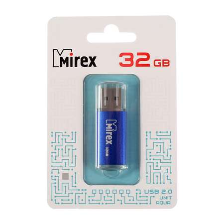 Флешка Mirex Unit Aqua 32 Гб USB 2.0 чт до 25 Мб/с зап до 15 Мб/с Cиняя 2891050