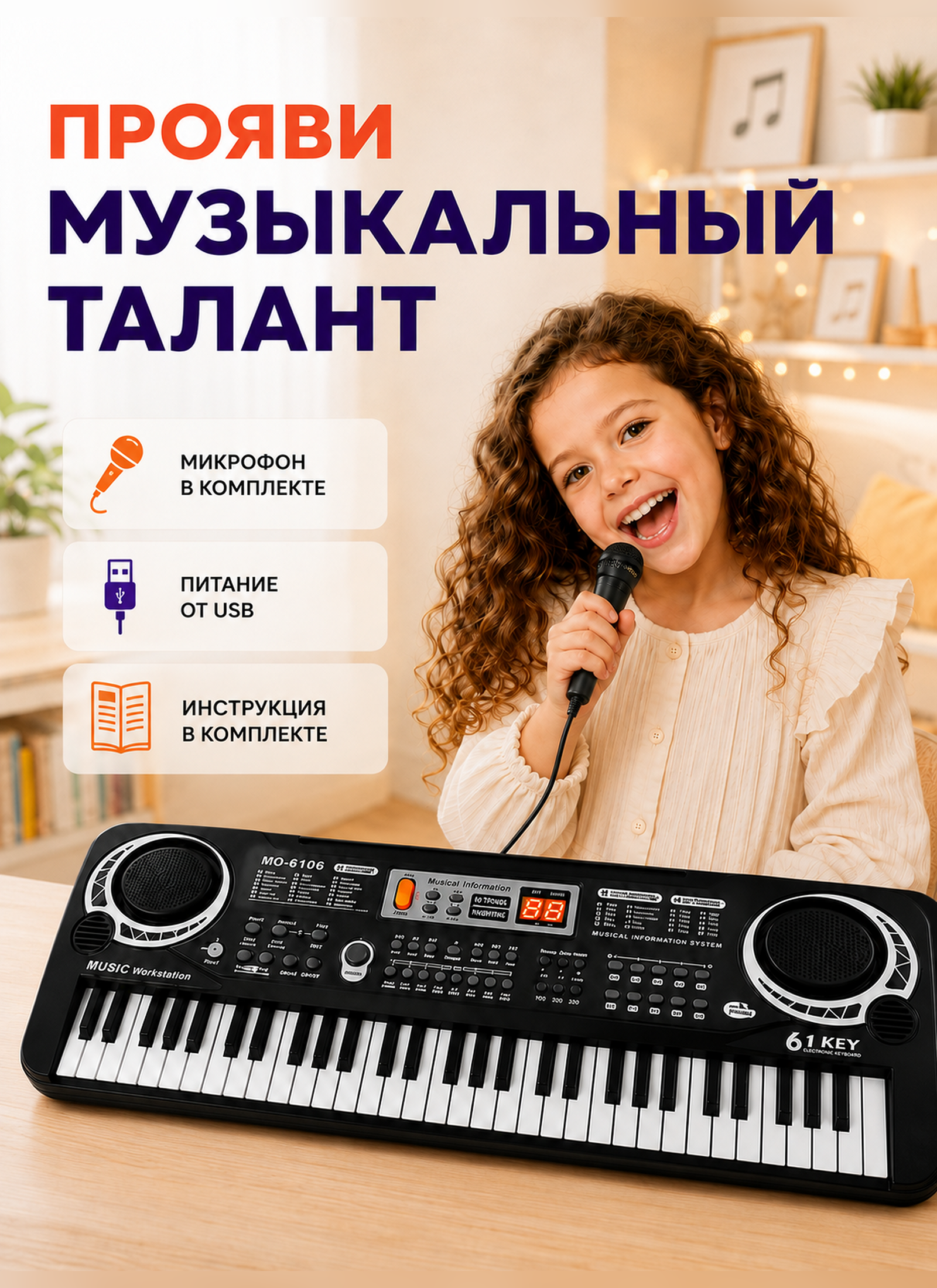 Игрушка музыкальная TrendToys Детский развивающий синтезатор, пианино, микрофон - фото 3