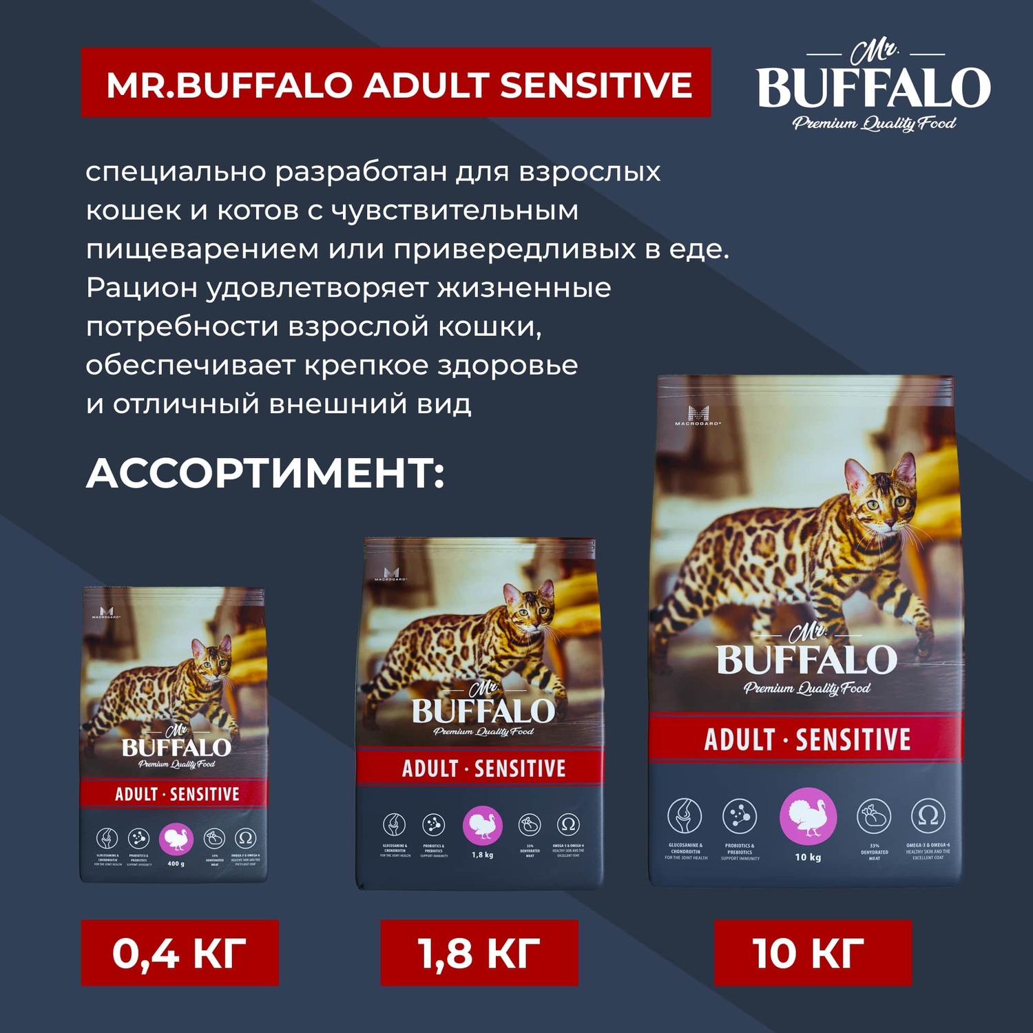 Корм для взрослых кошек Mr.Buffalo Adult Sensitive с чувствительным пищеварением с индейкой сухой 400г - фото 8