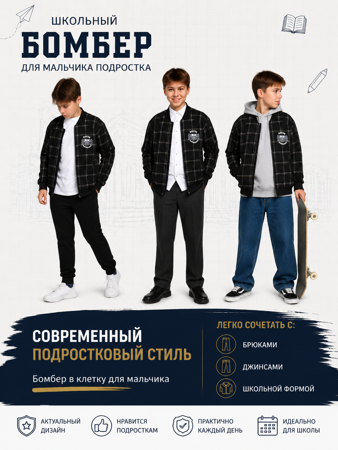 Бомбер ЛАДОШКИ Толстовка Колледж черная клетка - фото 14