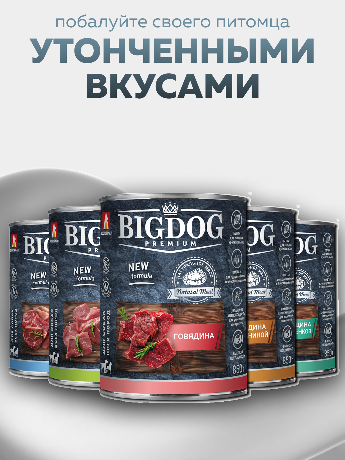 Корм влажный Зоогурман BIG DOG Premium Говядина ж/б, 850гр х 6 шт. - фото 6