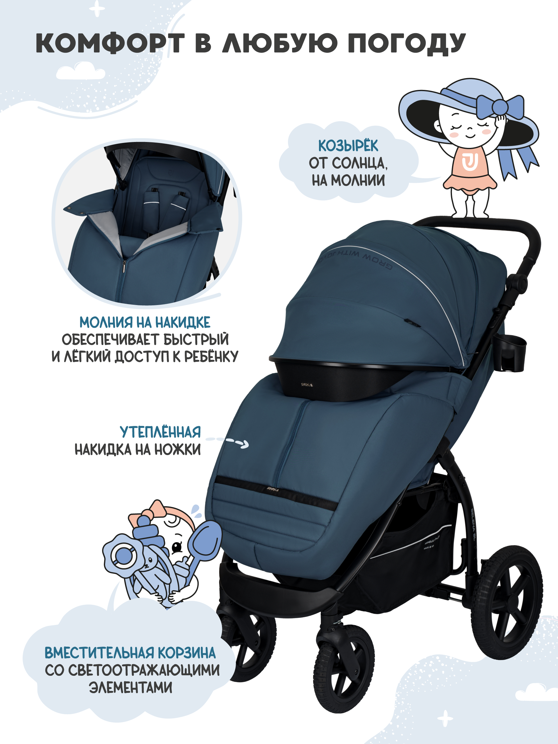 Коляска прогулочная JOVOLA Selena SL, синий - фото 4