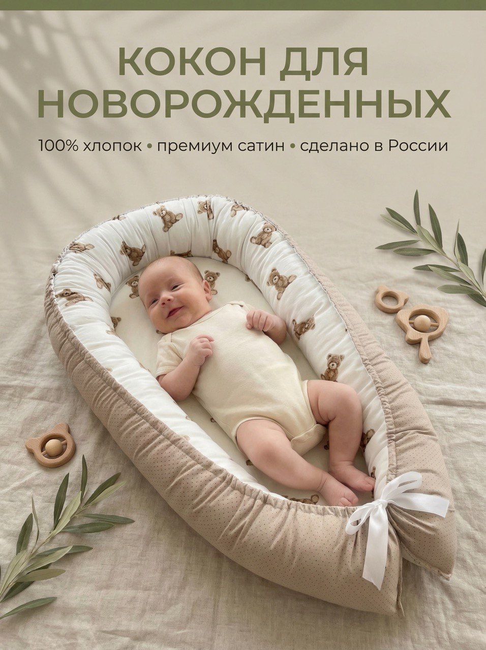 Матрас кокон Bambini Love мишки 10102-117 - фото 1