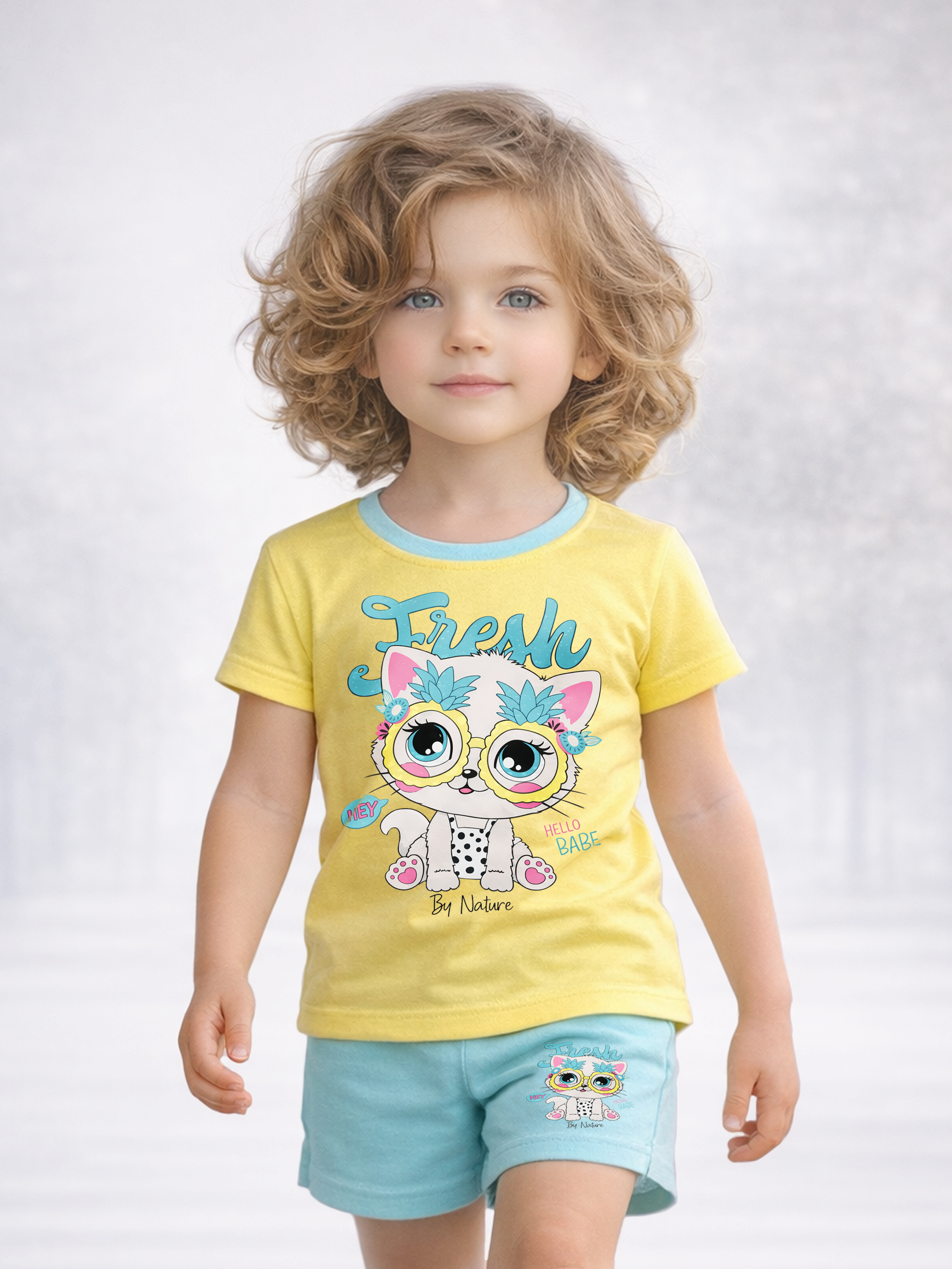 Изображение товара Детский летний костюм для девочки из хлопка футболка и шорты модель 104