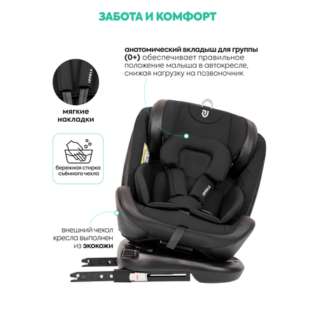 Автокресло Indigo Jovola Fuller, черн.-чер. кожа Isofix 0+/1/2/3 (0-36 кг) черный