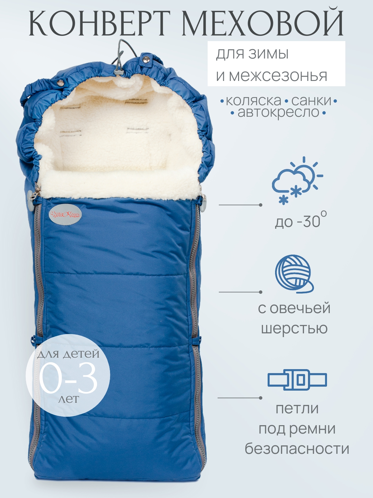 Конверт в коляску Чудо-Чадо New Classic синий - фото 1