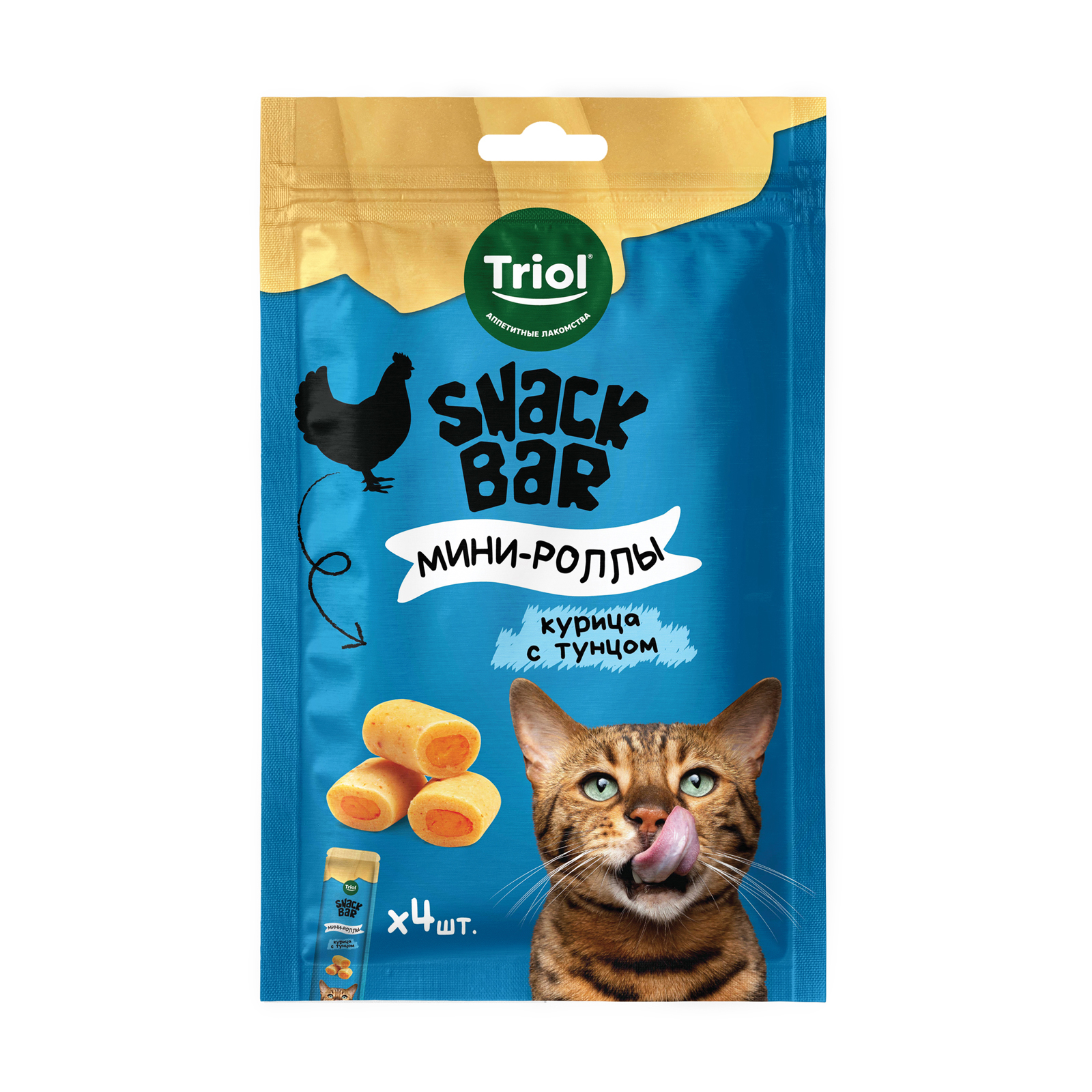 Лакомство для кошек Triol Snack Bar 40г мини-роллы с начинкой из курицы с тунцом - фото 1