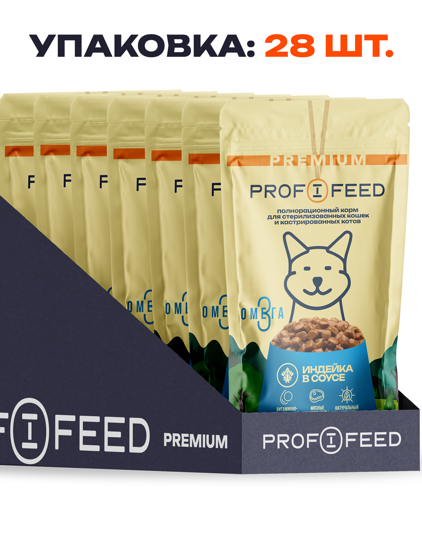 Корм консервированный для кошек пауч Profifeed для стерилизованных с индейкой в соусе 75г 28шт - фото 1