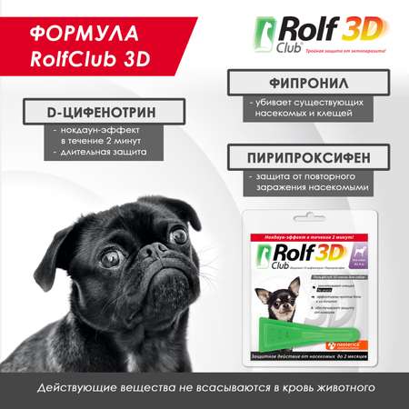 Капли для собак RolfClub3D до 4кг от блох и клещей 0.5мл