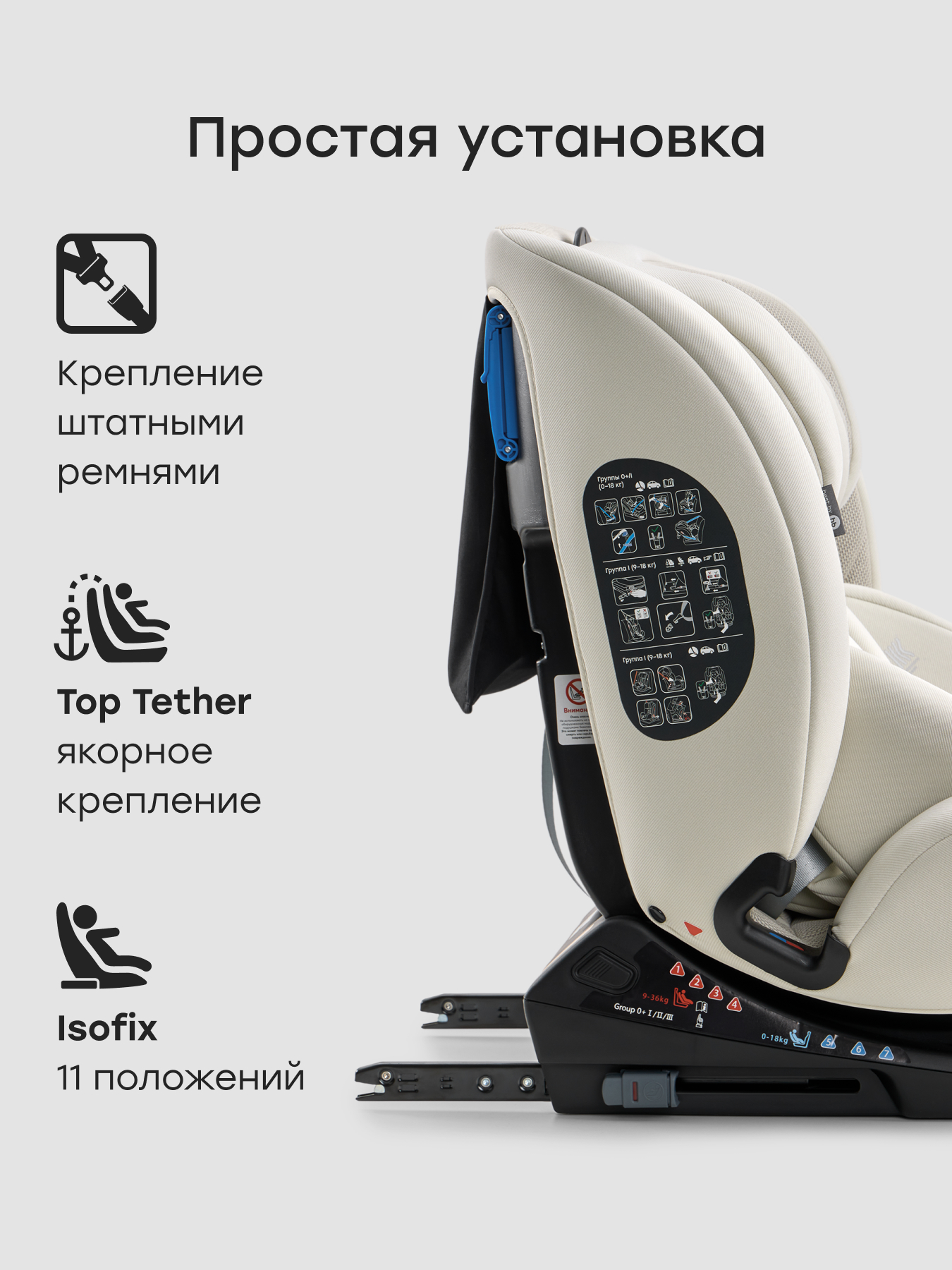 Автокресло Happy Baby Orex Isofix 0+/1/2/3 (0-36 кг) бежевый - фото 4