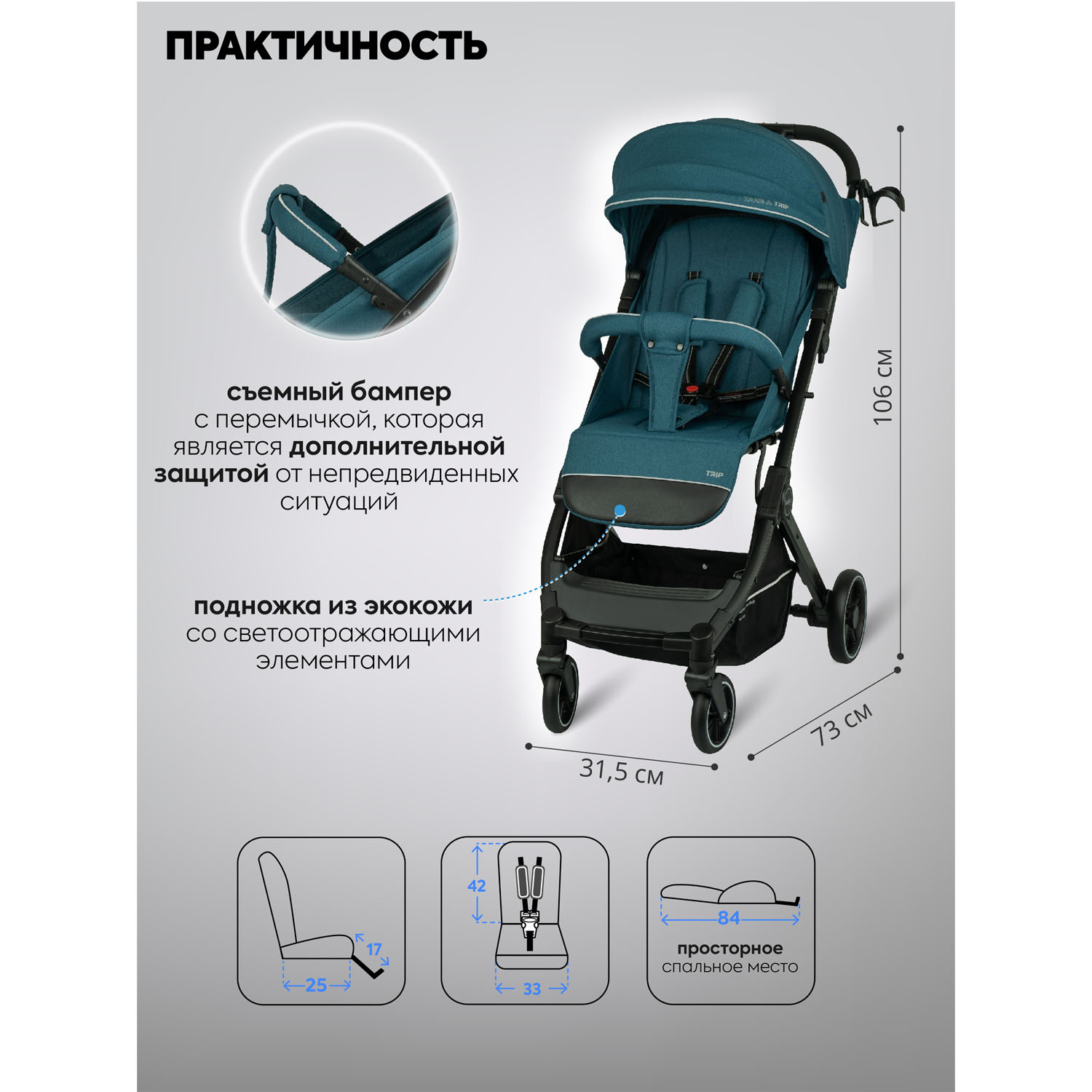 Коляска прогулочная Indigo Trip для путешествий синий - фото 3