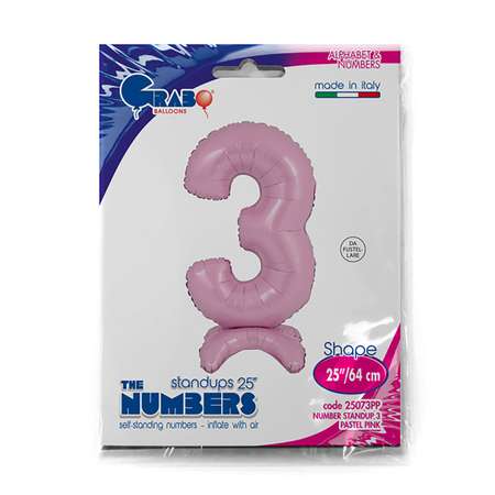 Шар GRABO Цифра 3 фольгированный Pastel-Pink 1207-4278