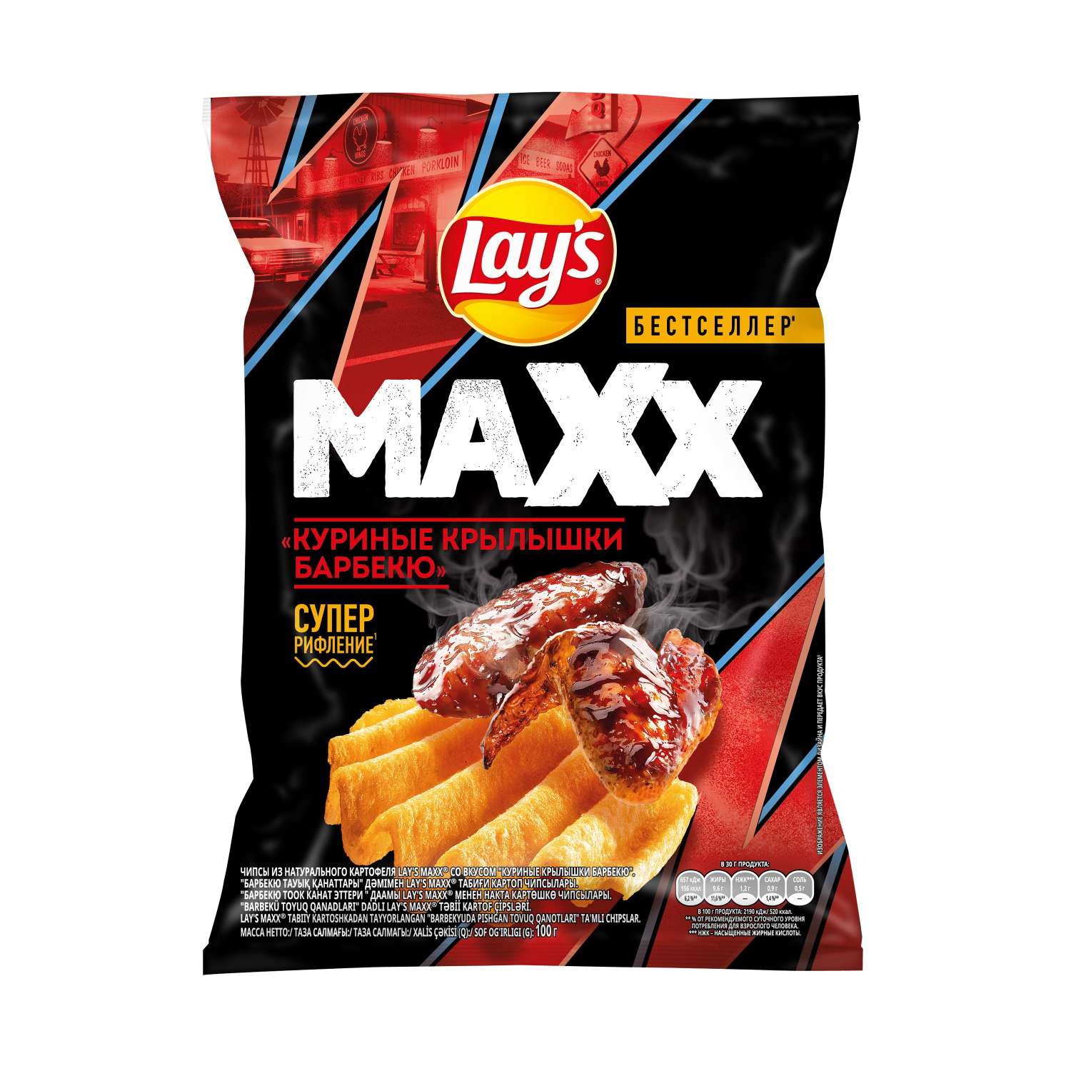 Чипсы Lays MAXХ Куриные крылышки барбекю 100г - фото 1