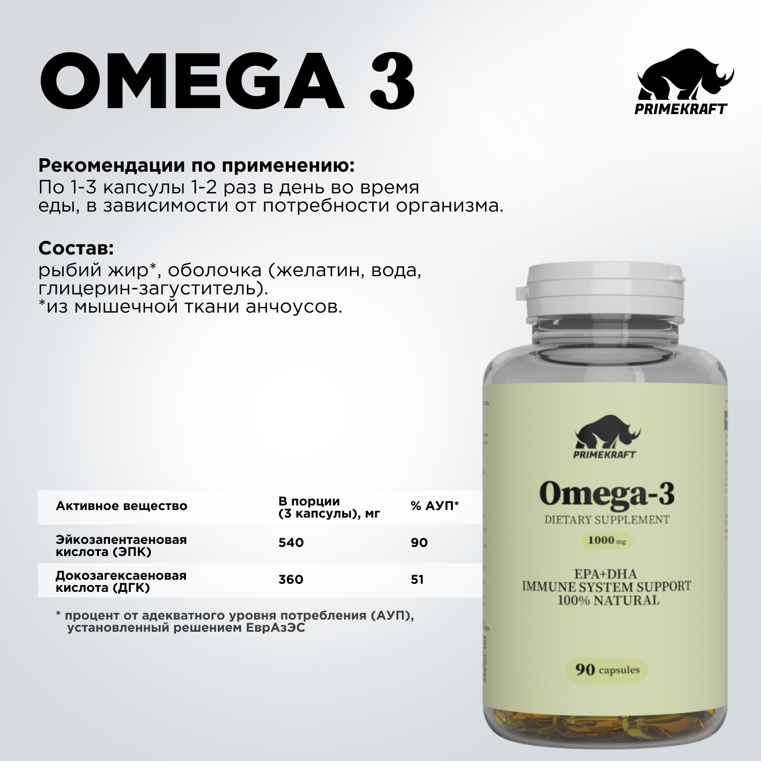 Омега-3 Prime Kraft 1000 mg 90 капсул Витамины для взрослых - фото 12