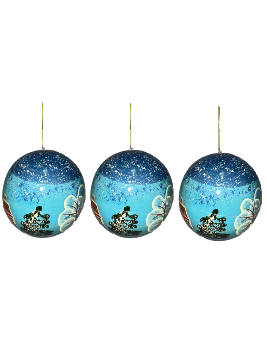 Елочная игрушка Хохлома Оптом Шар шкатулка деревянная большой 3 шт - фото 1