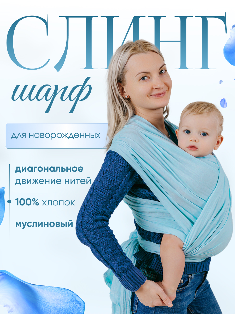 Слинг-шарф inlovery «Муслин» хлопок голубой - фото 1