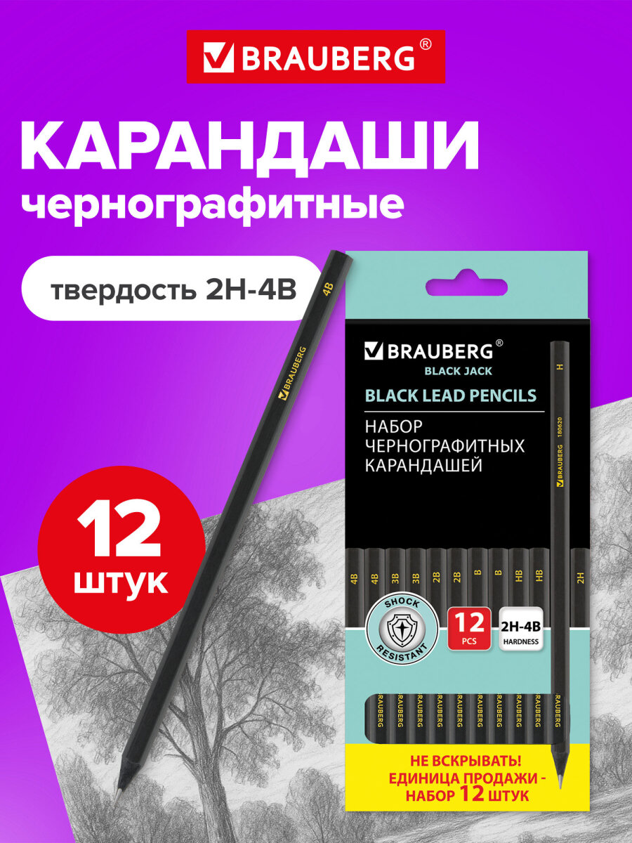 Карандаши чернографитные Brauberg 12 шт. - фото 1