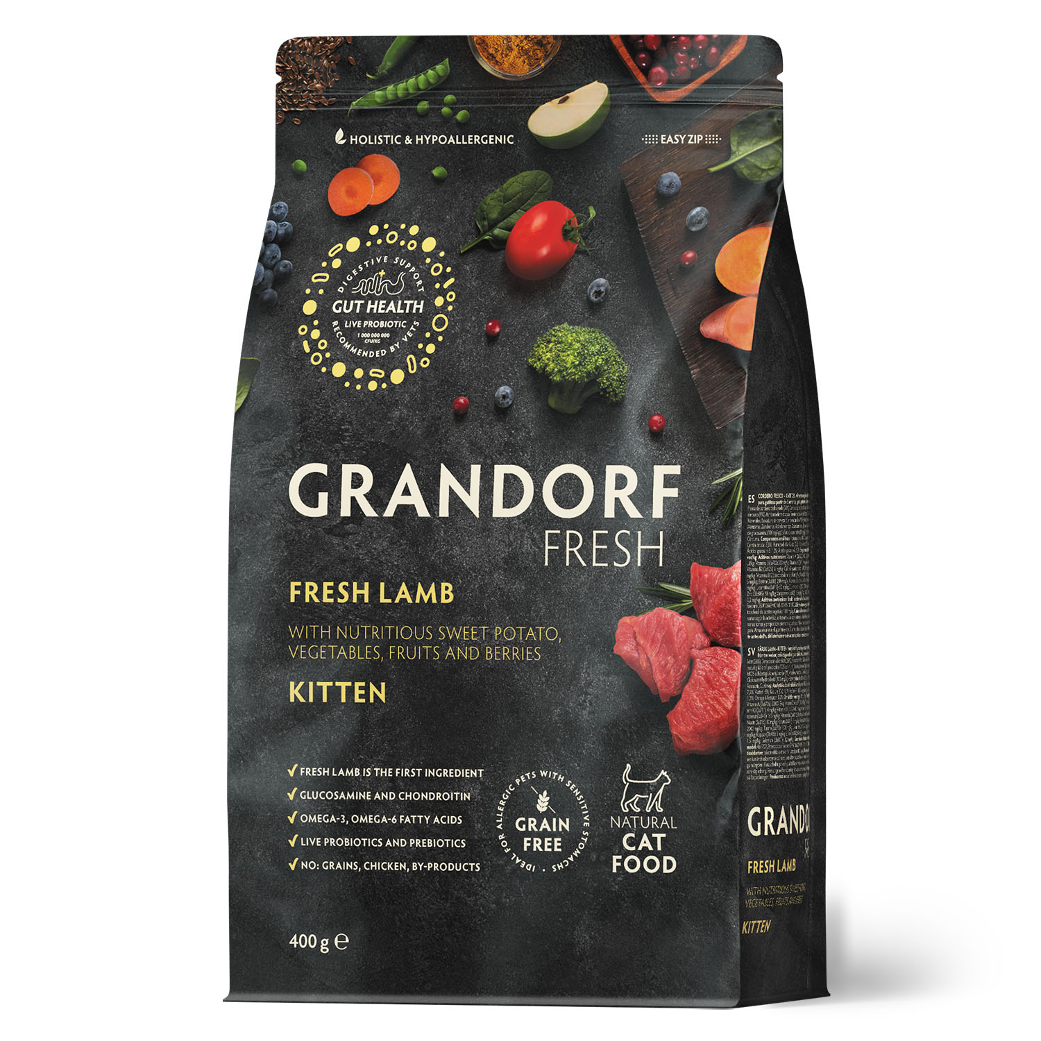 Корм для котят Grandorf Fresh Cat Kitten Lamb/Sweet Potato 400г свежее мясо ягненка с бататом беззерн с жив пробиотиками - фото 1