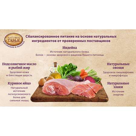 Корм для собак Natures Table индейка с овощами сухой 800г