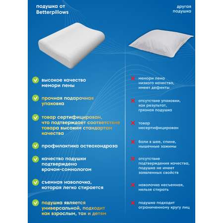 Подушка ортопедическая для сна Betterpillows с эффектом памяти для взрослых и детей