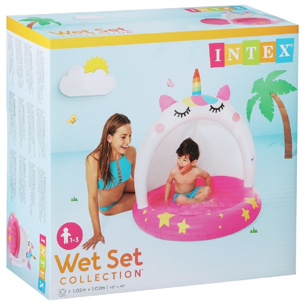 Детский надувной бассейн INTEX Единорог 102х102 см С навесом 1-3 года - фото 4