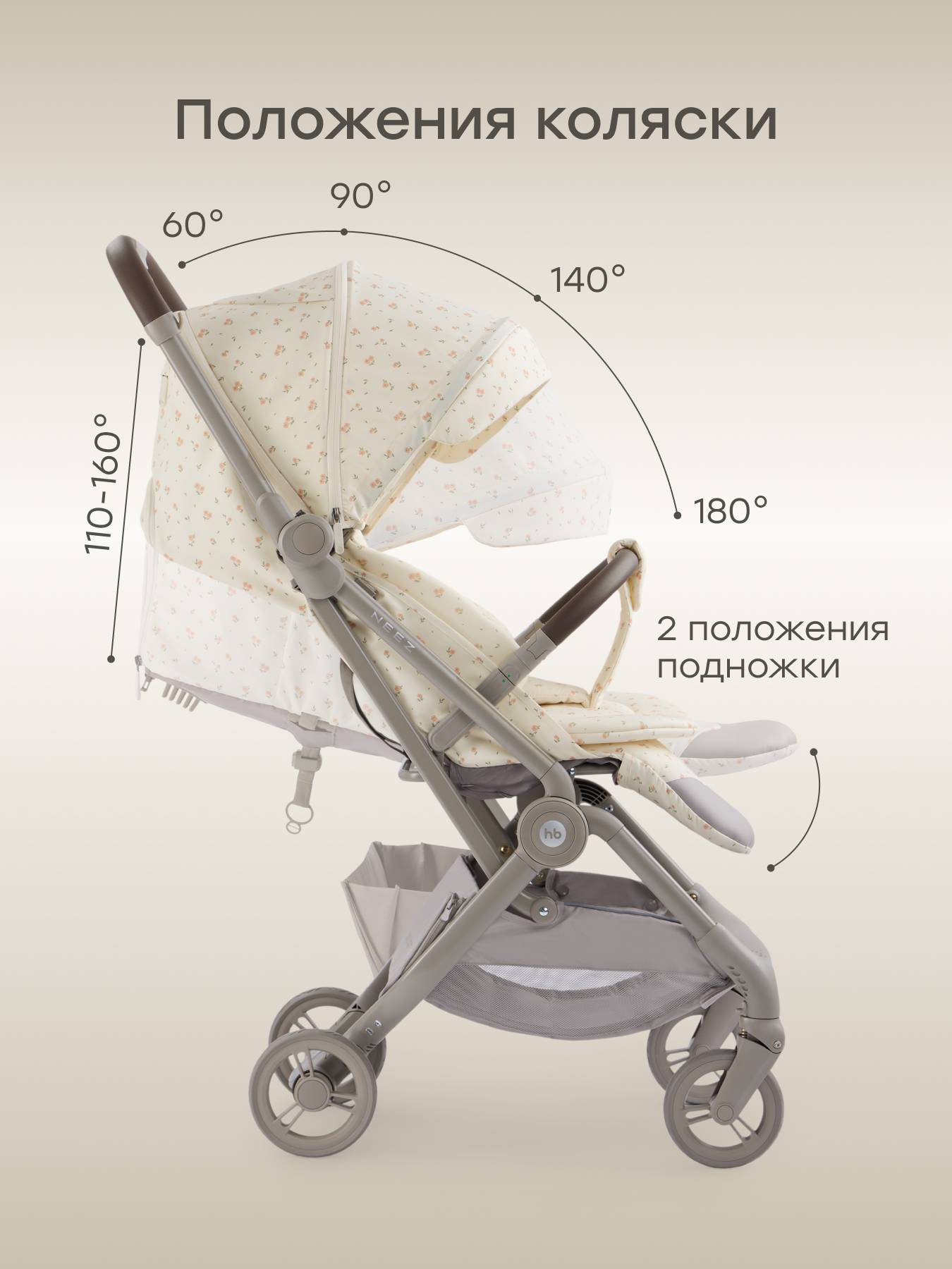 Коляска прогулочная Happy Baby Neez бежевый - фото 13