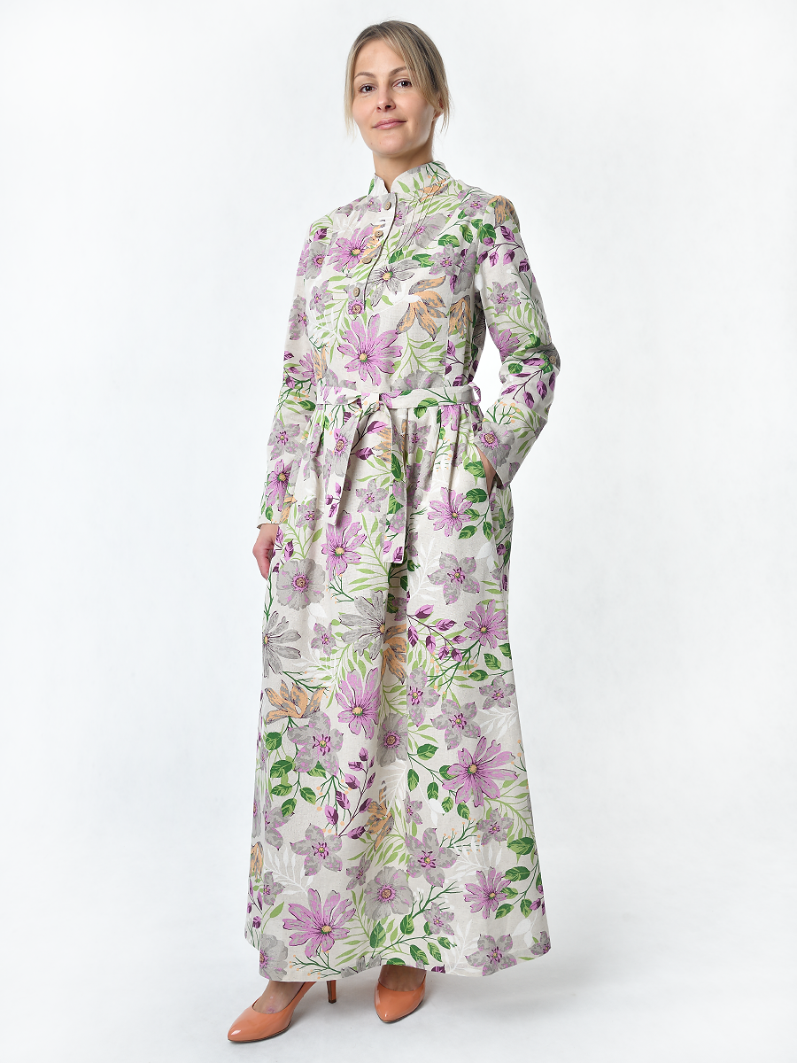Платье Льняная Горница пл025-02/бежевый-сиреневый-зеленый - фото 4