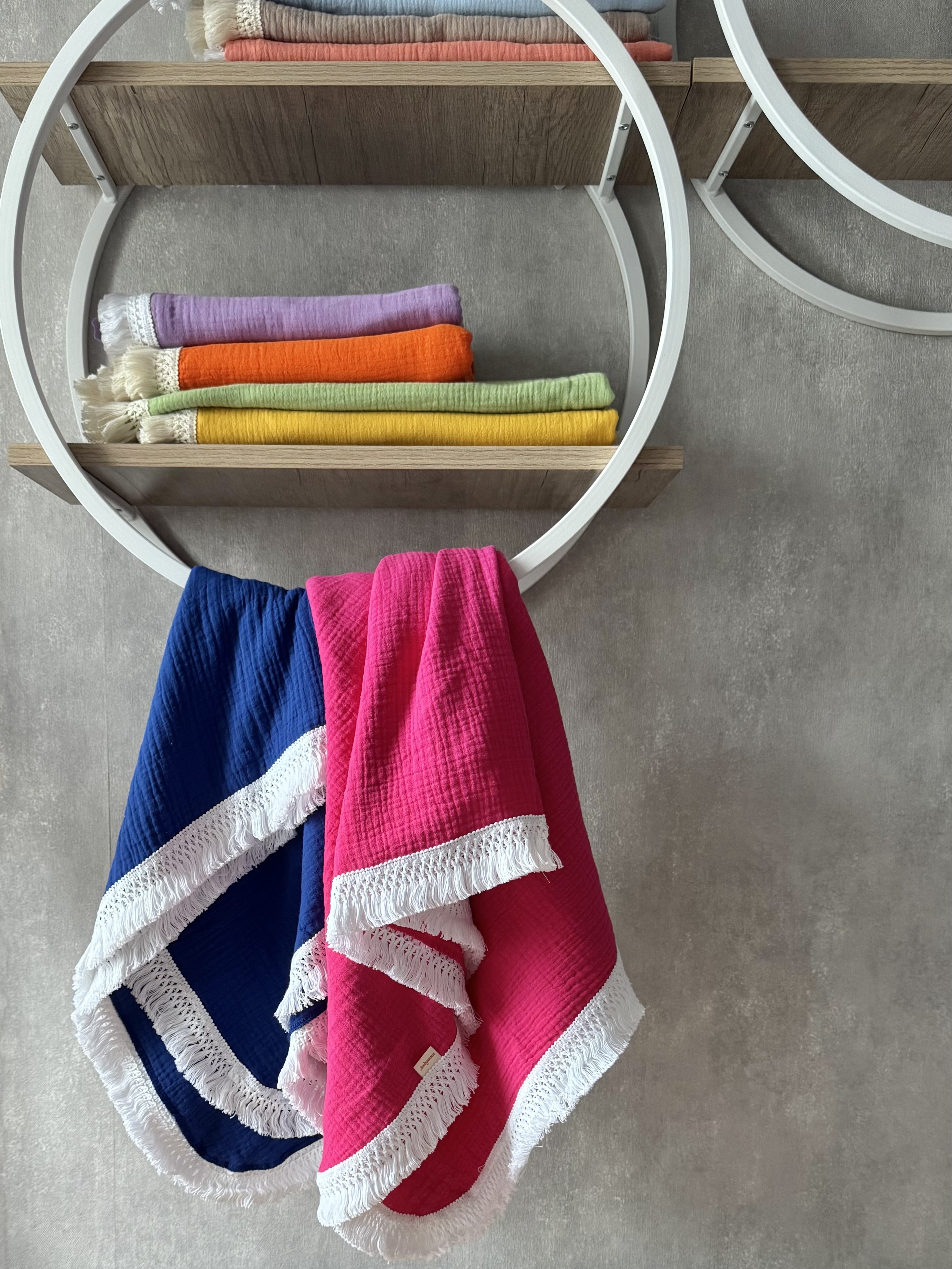 Плед Ладушки Муслиновый с бахромой фуксия муслин 100 x 130 см - фото 8