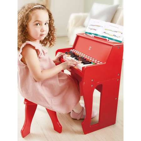 Игрушка музыкальная Hape Пианино красный с табуреткой пианино