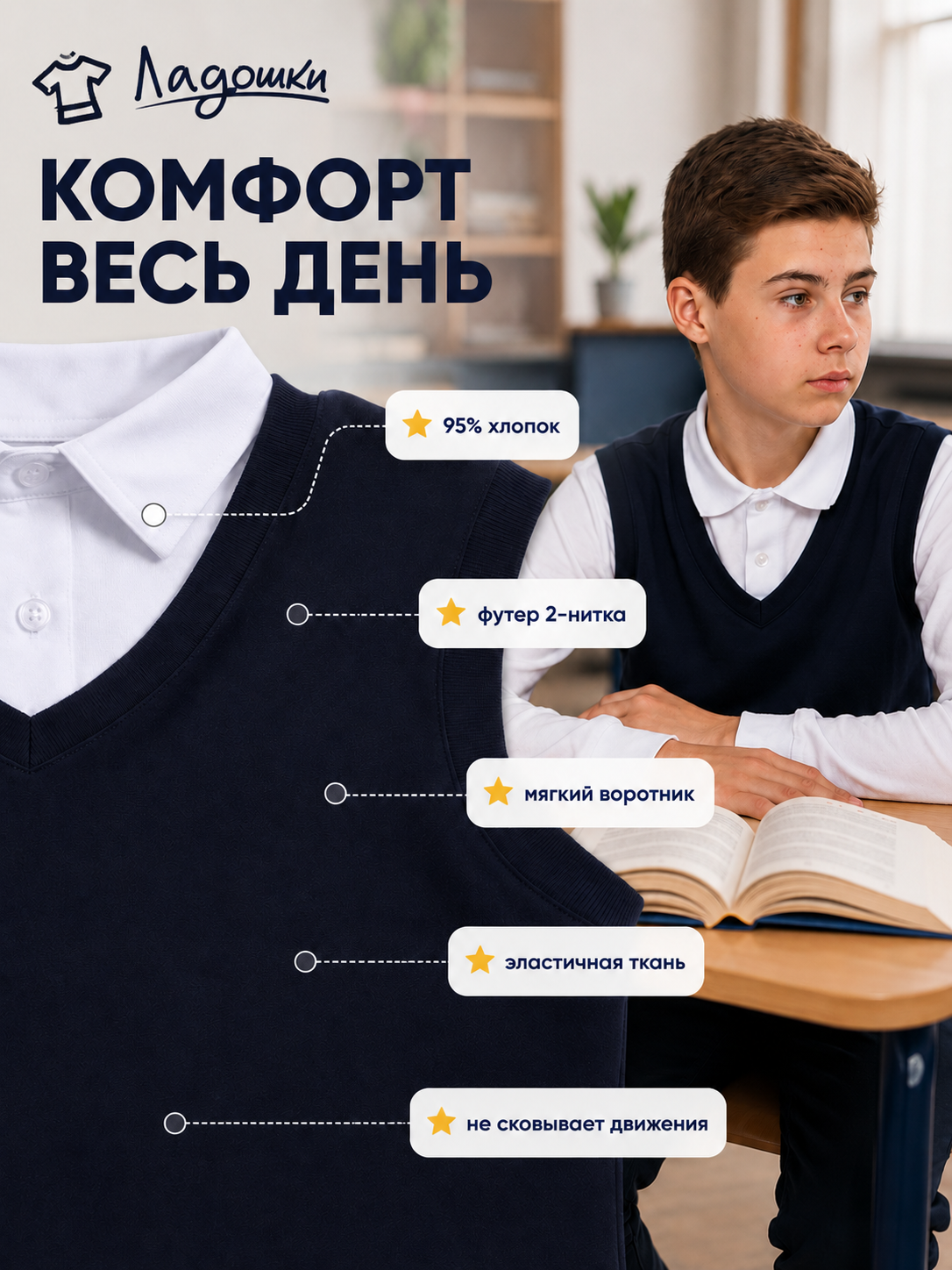 Джемпер ЛАДОШКИ Джемпер-обманка Стив-1 синий - фото 4